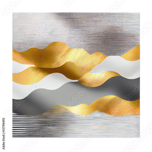 Gold and grey horzontal lines and waves illustration - generative ai photo