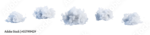 White cumulus clouds set isolated on transparent background. 3D render. 3D illustration.