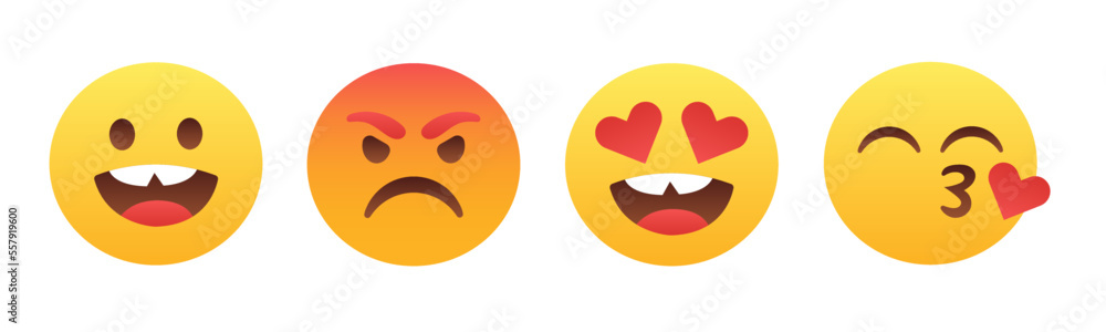 Fototapeta premium Smile, Anger, Love, Kiss, emoji pack. vector illustration 