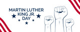Martin Luther King Jr day with raised fist background for banners, flyers, stickers, cards, websites, blogs, videos, social media posts. MLK day.