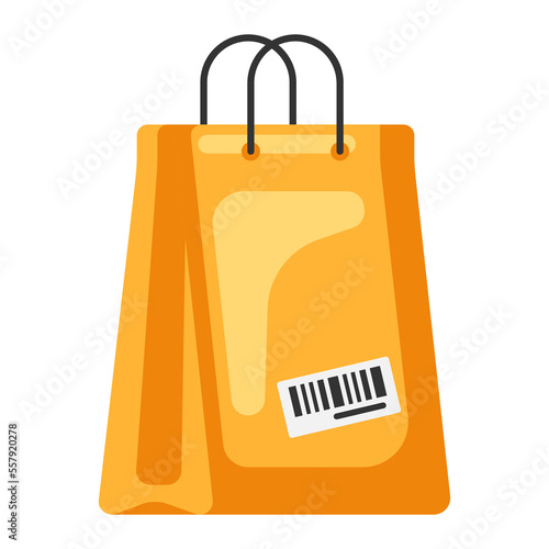 Illustration of paper bag packaging. Delivery of goods by order in store.
