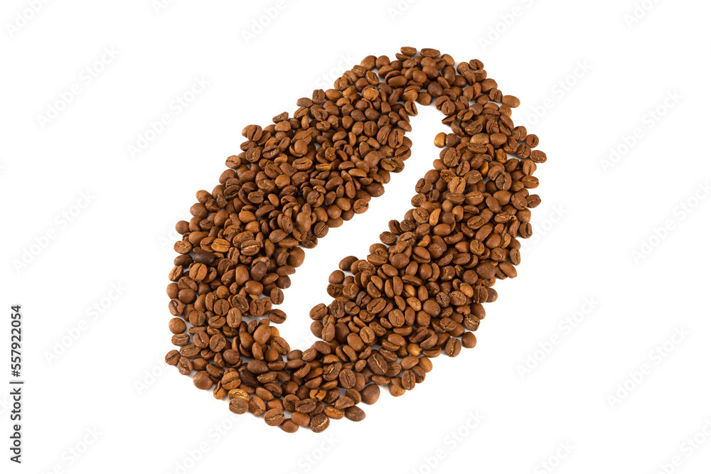 coffee shape made of coffee beans on a white background coffee shape made of coffee beans on a white background