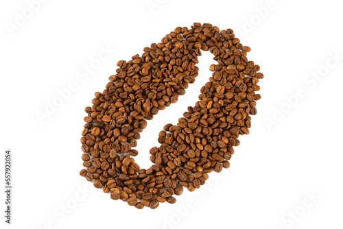 coffee shape made of coffee beans on a white background