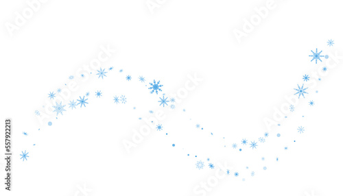 Blue delicate openwork snowflakes are scattered on a white background. Festive background, new year or christmas design
