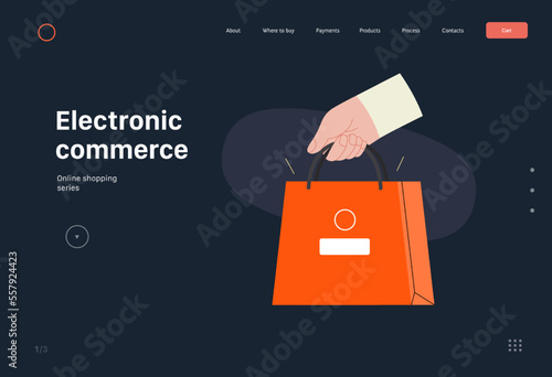 Electronic commerce -Online shopping and electronic commerce series -modern flat vector concept illustration of a hand holding paper shopping bag. Promotion, discounts, sale and online orders concept