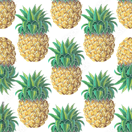 Vector seamless pattern with hand drawn pineapples illustrations 