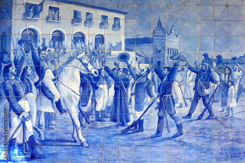 Azulejo mosaic depicting Cachoeira people cheering Prince Pedro, who led Brazil to independence
