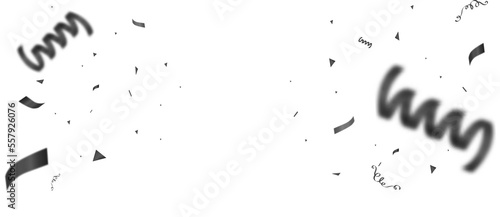 PNG Black confetti and ribbon, serpentine ribbons isolated on transparent PNG background.