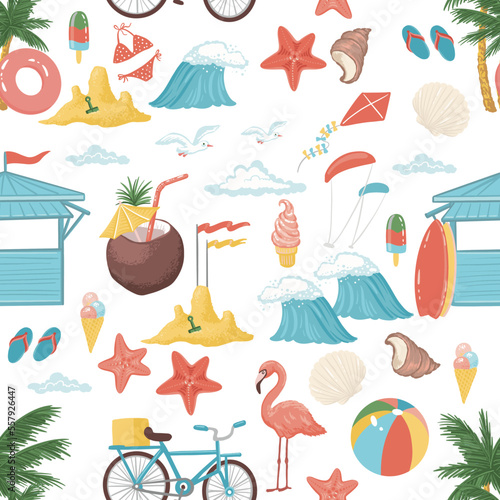 Seamless pattern with vector illustrations with summer holidays beach theme 