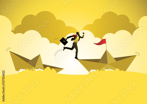 Frustrated businessman jump to escape from sinking ship