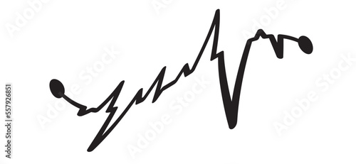 Cartoon heartbeat line pulse, wave. Heart cardiogram. Drawing rhythm line pattern. Heart beat ecg; ekg concept. Echocardiogram logo. human, heart rate and plus and minus result