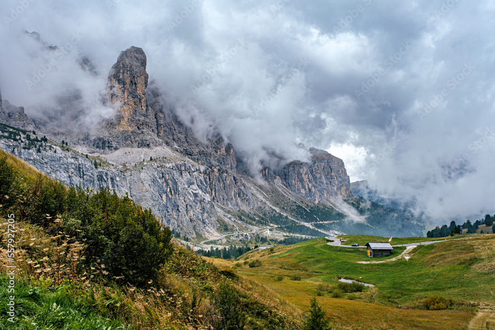 Fantastic panoramic view of the Dolomites mountains in exceptional light and cloud conditions, South Tyrol, Italy Fantastic panoramic view of the Dolomites mountains in exceptional light and cloud conditions, South Tyrol, Italy