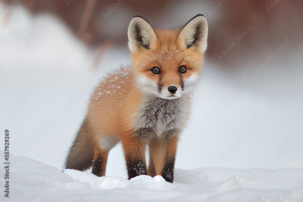 Fototapeta premium baby fox in snow. Generative Ai