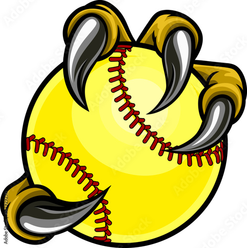 A claw monster talons hand holding a softball ball