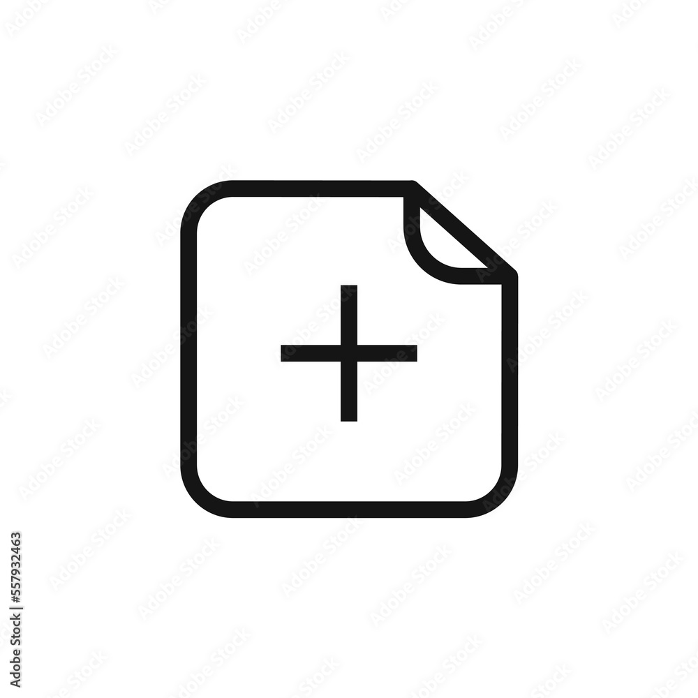Add new file line icon isolated on white background. Black flat thin icon on modern outline style. Linear symbol and editable stroke. Simple and pixel perfect stroke vector illustration. Add new file line icon isolated on white background. Black flat thin icon on modern outline style. Linear symbol and editable stroke. Simple and pixel perfect stroke vector illustration.