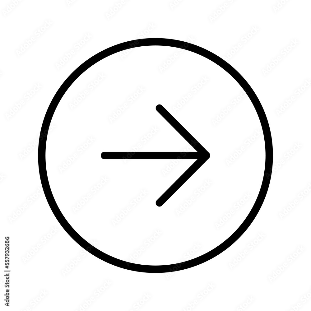 Arrow next circle icon line isolated on white background. Black flat thin icon on modern outline style. Linear symbol and editable stroke. Simple and pixel perfect stroke vector illustration. Arrow next circle icon line isolated on white background. Black flat thin icon on modern outline style. Linear symbol and editable stroke. Simple and pixel perfect stroke vector illustration.