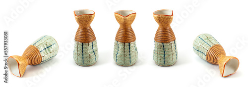 Free-form ceramic vases in different angles on a white background with a clipping path.