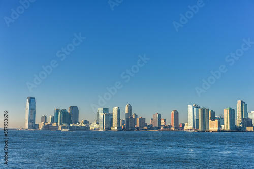 Cityscape with Jersey City. Early Morning Sunlight. New Jersey, USA.