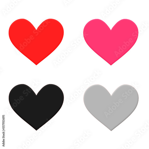 Beautiful 3d heart set, red,pink, black and white colours ,love illustration 
