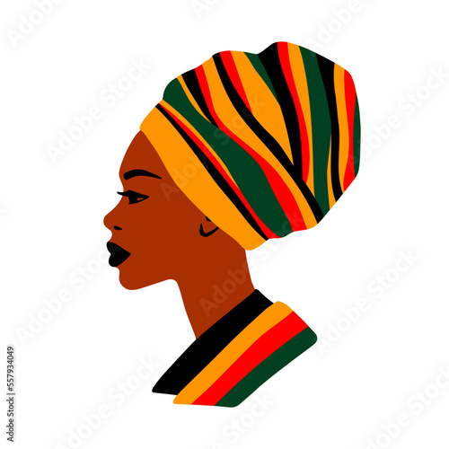 Black History Month illustration.  African woman in traditional headdress. African American History art.