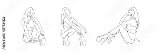 Sexy woman Seamless Pattern. One line background. Oneline Continuous doodle drawing style. Vector illustration. Set of pretty women In high ankle boots, high heels. Line art Poster EPS10