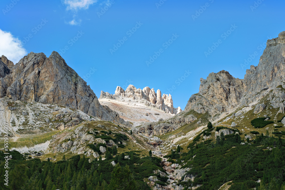 Fantastic panoramic view of the Dolomites mountains in exceptional light and cloud conditions, South Tyrol, Italy