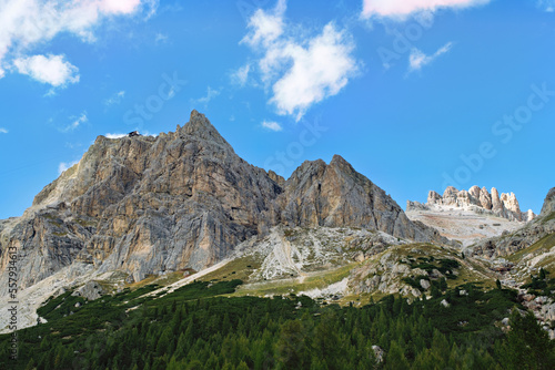Fantastic panoramic view of the Dolomites mountains in exceptional light and cloud conditions, South Tyrol, Italy