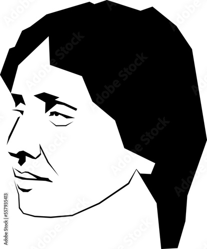 Helen Keller, American Author and Activist, 1880 - 1968, Stylized Black and White Vector Illustration