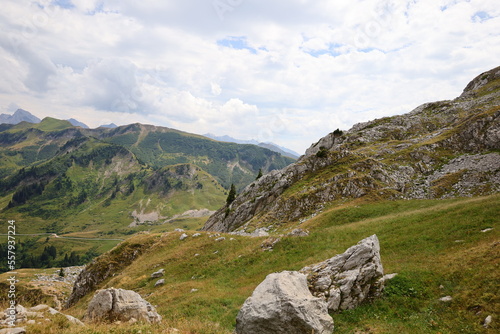 View on the Col de la Colombière which is a mountain pass in the Alps in the department of Haute-Savoie