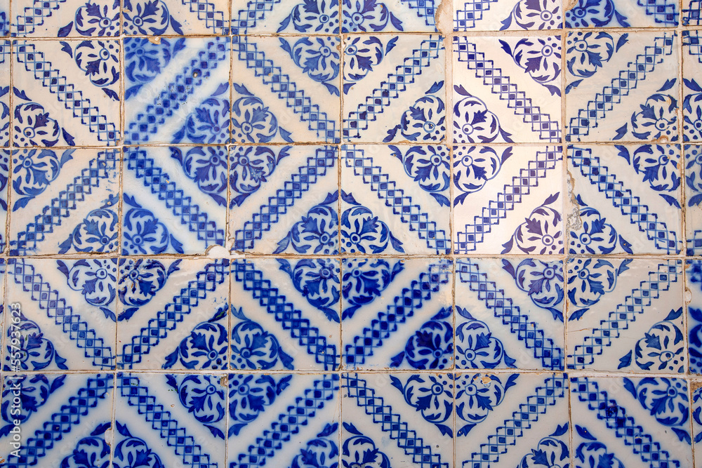 Old blue tile wall