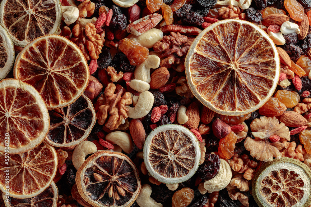 Dried fruits and nuts. Dried fruits and nuts.