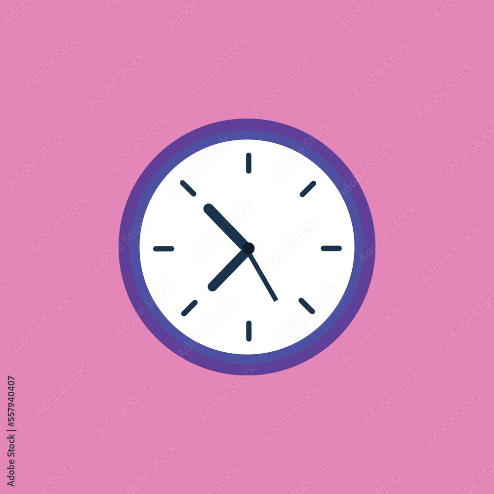 Clock icon in flat style, timer on pink background. Business watch. Vector design element for you project Clock icon in flat style, timer on pink background. Business watch. Vector design element for you project