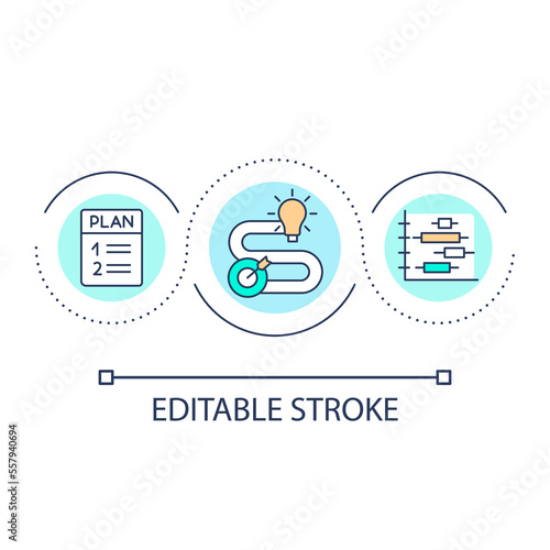 Innovative business plan loop concept icon. Task management. Creative strategy of corporate growth abstract idea thin line illustration. Isolated outline drawing. Editable stroke. Arial font used