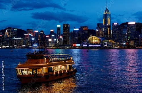Canvas Print Night scenery of Hong Kong by Victoria Harbour, with Convention & Exhibition Cen