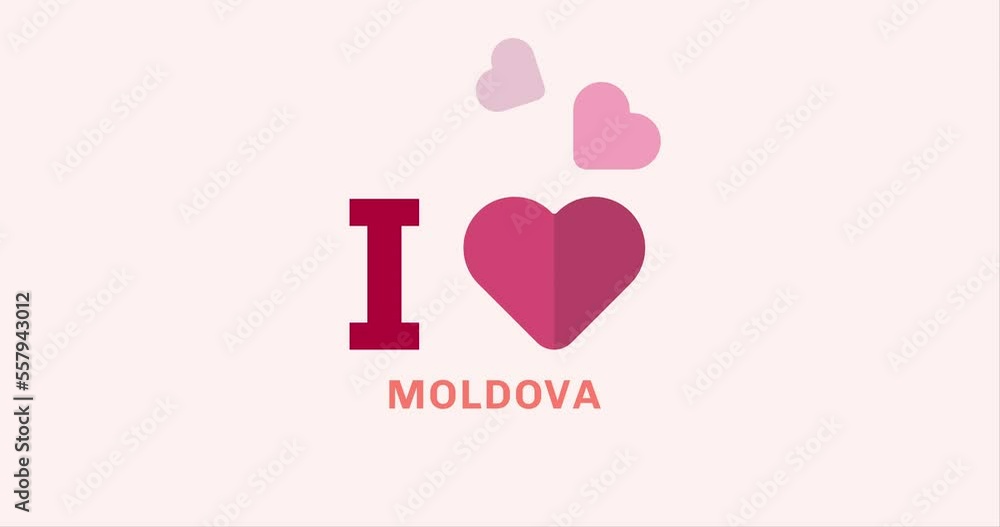 I Love MOLDOVA with heart shape modern animation on the background I Love MOLDOVA with heart shape modern animation on the background