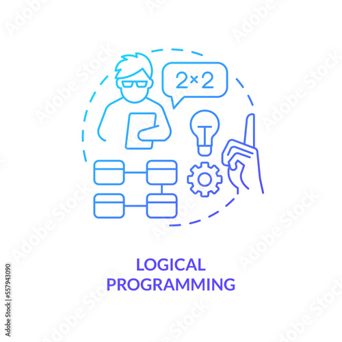 Logical programming blue gradient concept icon. Coding paradigm type abstract idea thin line illustration. Mathematical logic. Facts and rules. Isolated outline drawing. Myriad Pro-Bold font used