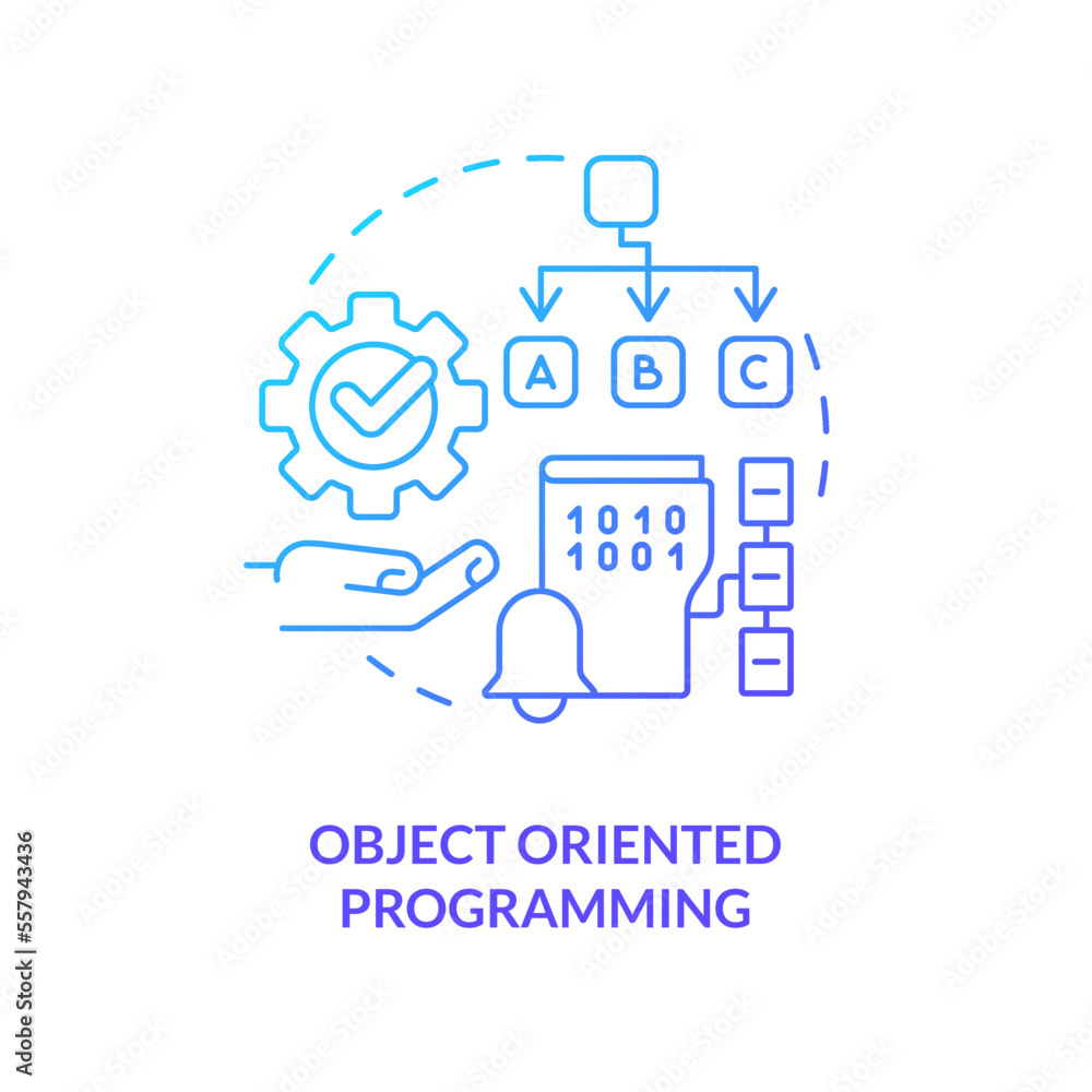 Object oriented programming blue gradient concept icon. Coding paradigm type abstract idea thin line illustration. Performing operations. Isolated outline drawing. Myriad Pro-Bold font used Object oriented programming blue gradient concept icon. Coding paradigm type abstract idea thin line illustration. Performing operations. Isolated outline drawing. Myriad Pro-Bold font used