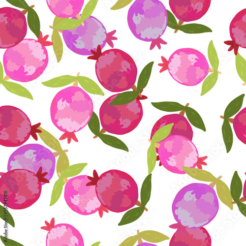 Hand drawn pomegranate fruit seamless pattern. Botanical fruits wallpaper.