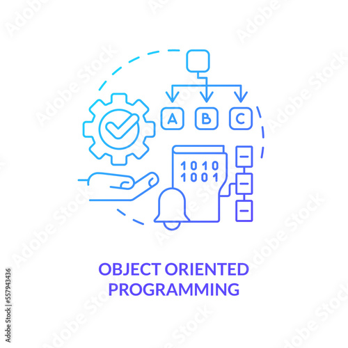 Object oriented programming blue gradient concept icon. Coding paradigm type abstract idea thin line illustration. Performing operations. Isolated outline drawing. Myriad Pro-Bold font used