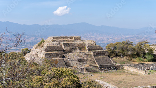 Monte Alban archaeological zone, a large pre-Columbian archaeological site in the state of Oaxaca, Mexico