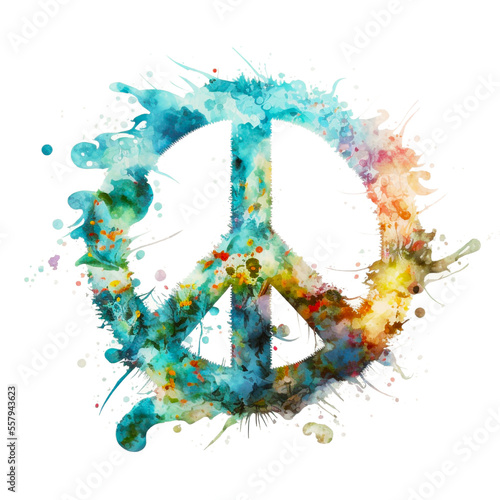 Peace symbol in watercolor splashes art
