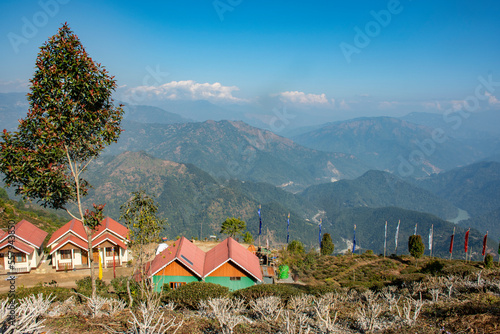 Few beautiful wooden cottages at Ahaldhara View Point, Kurseong, West Bengal, India. photo