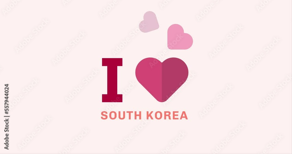 I Love SOUTH KOREA with heart shape modern animation on the background I Love SOUTH KOREA with heart shape modern animation on the background