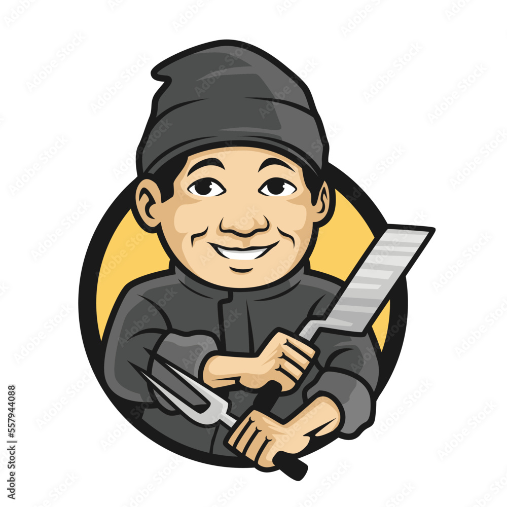 the hibachi chef mascot logo vector illustration