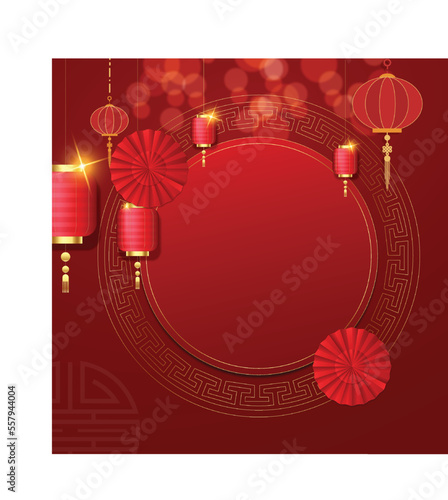 Chinese New year Background in red with lantern hanging from above
