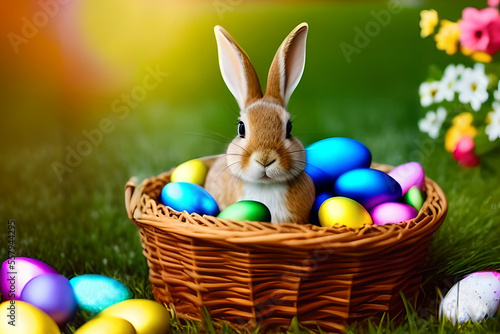 Easter rabbit and basket with eggs