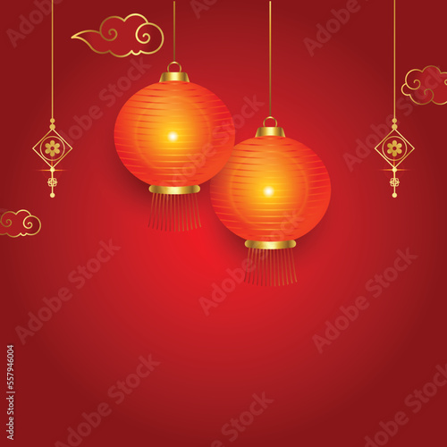Chinese New year Background in red with lantern hanging from above