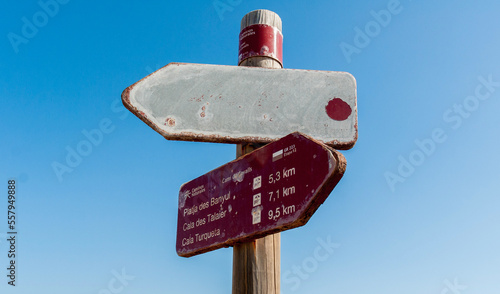 A path sign on the Cami de Cavalls coastal walk in Minorca island. photo