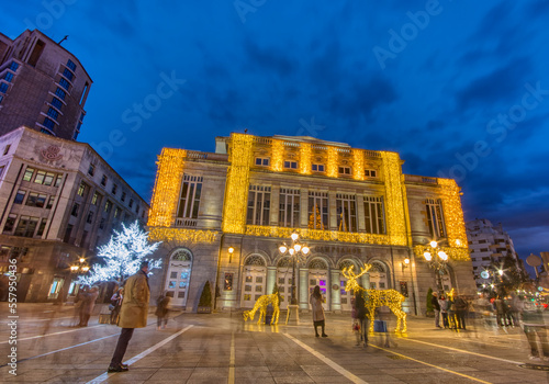 Christmas decoration through the streets of Oviedo. Campoamor Theater photo