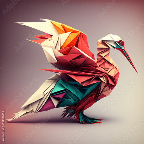 Bird made of paper. Origami. Generative AI.